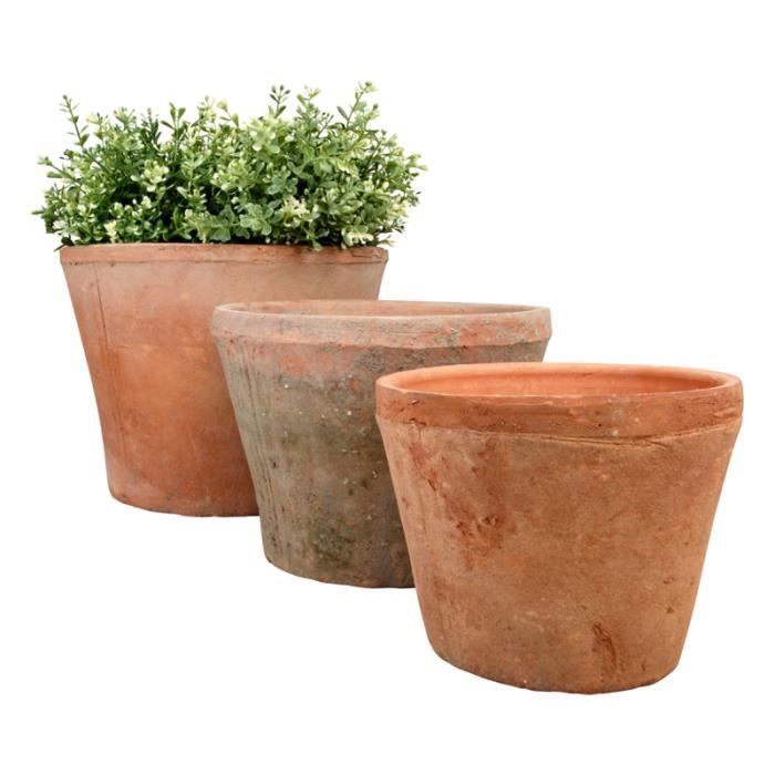 Jardinières et pots de fleurs - Set de 3 pots de fleurs ronds en terre cuite - Terracotta - D 24,6/20,9/16 cm