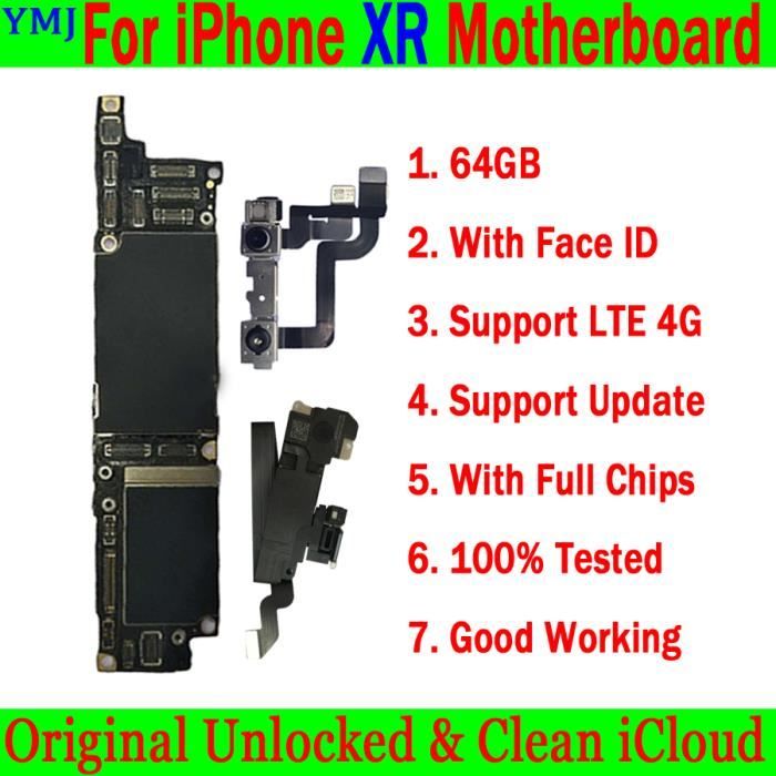 XR 64G sans visage-Carte mère originale débloquée pour iPhone, avec
