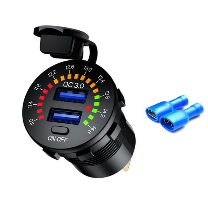 Double Prise USB 45W Avec Voltmètre LED - Ports .0 Et Type-C PD, Interrupteur, Pour Voiture, Moto, VTT