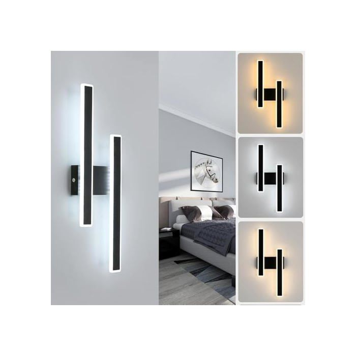 DELIPOP Applique Murale LED Moderne 32W Noir - 3 Températures Réglables pour Salon Chambre Couloir