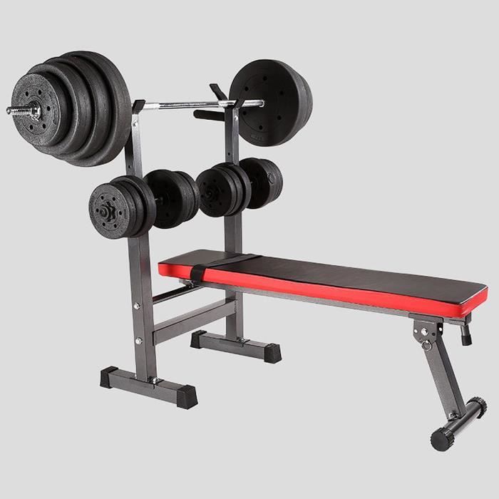 FIRNOSE Banc de Musculation avec Support de Barres - Banc de Poids/d'Entraînement  - Pliable/Réglable, Charge max. 200kg - Rouge/Noir - Cdiscount Sport