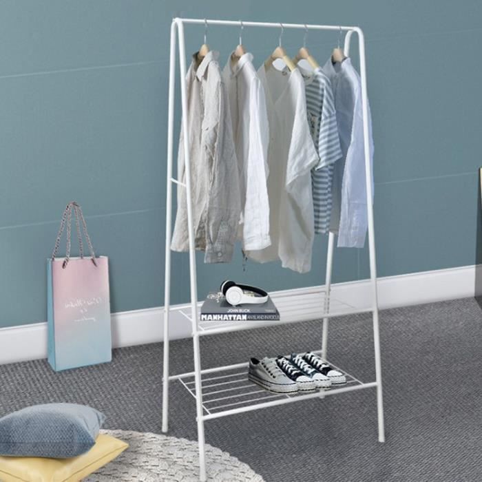Portant Penderie À Vêtement En Acier - GOLDCMN - Blanc - 2 Étagère Rangement - Armoire mobile