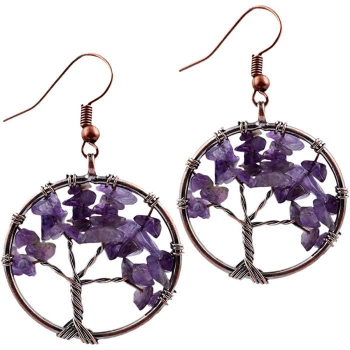 Boucles D'Oreilles Femme Arbre De Vie Femme Ronde Puce Naturelle Pierre Boucles D'Oreilles Femme Arbre De Vie Femme Ronde Puce Naturelle Pierre