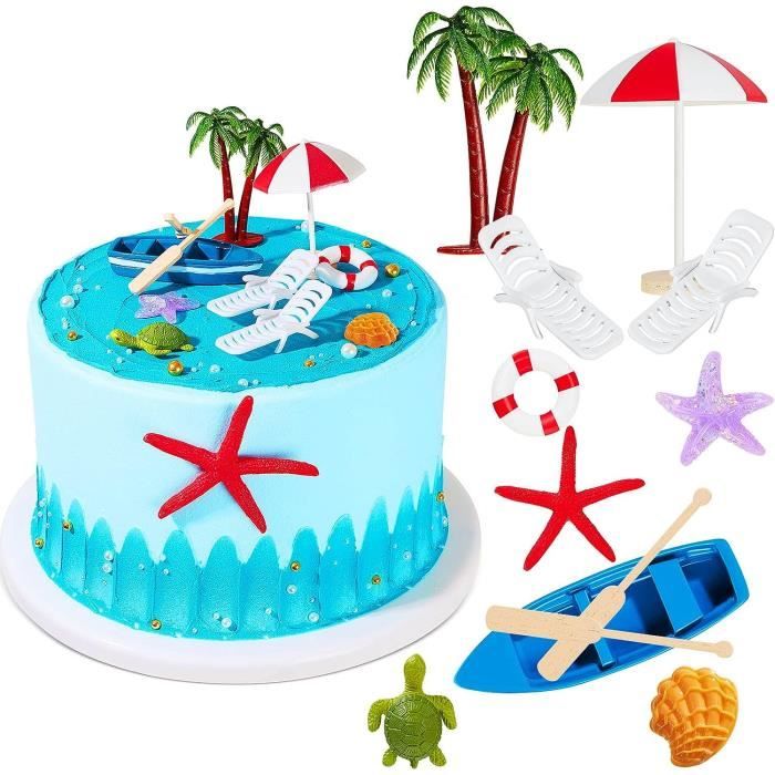 Morofme Lot de 13 décorations de gâteau pour chaise de plage, décoration de gâteau pour piscine, été, océan, plage, tropicale, hawaïen, Aloha, d'une fête prénatale, d'un mariage