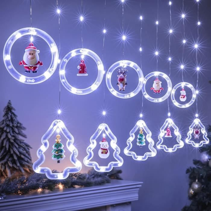 Rideau Lumineux Noël Sapin Anneaux Avec Figurine, 3M Guirlande Rideau