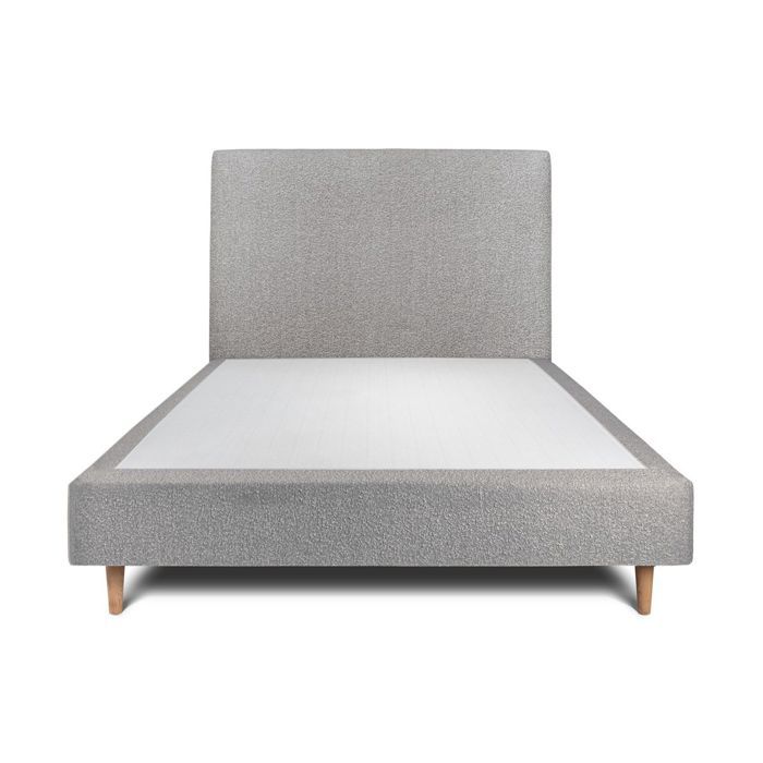 Lit 150x200cm avec tête de lit tapissier bouclette et sommier tapissier - Gris - Scandinave - Moderne