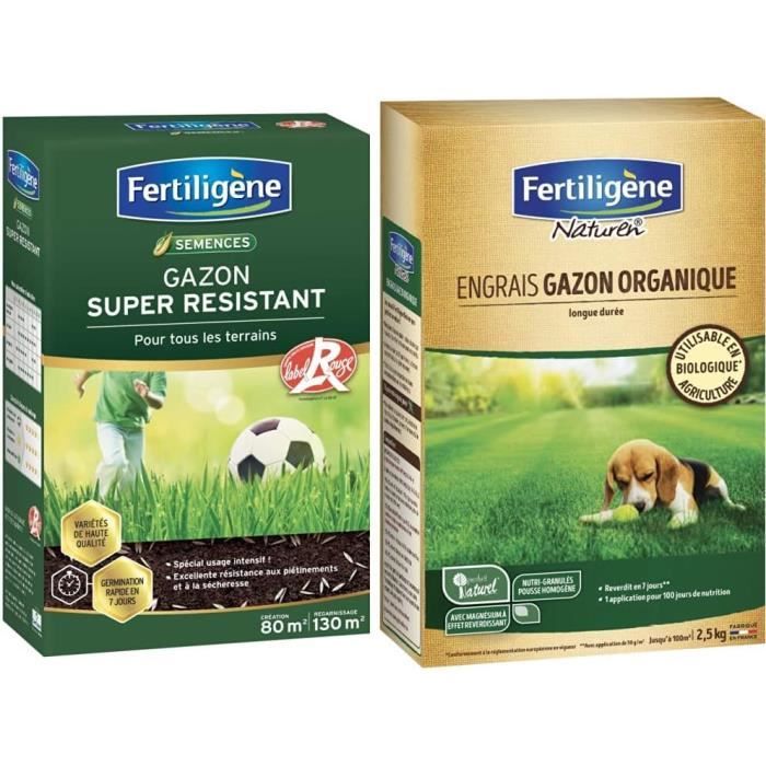 Vilmorin Gazon Ultra Résistant 3kg + NATUREN Engrais Gazon Organique 2,5kg 100m²