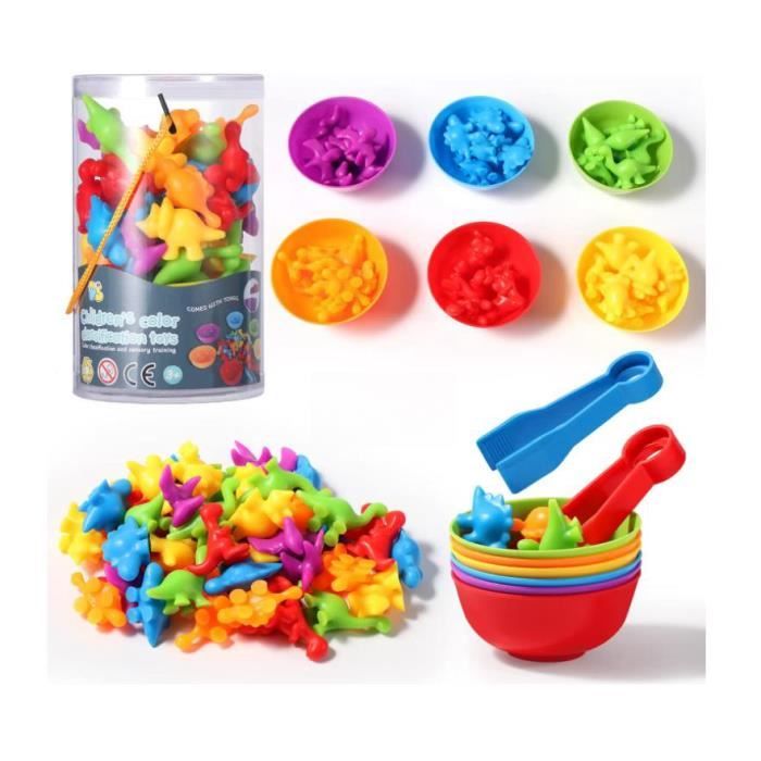 Jouets éducatifs - Dinosaure - 48 pièces - Apprentissage des couleurs - Motricité fine - 3 ans et plus