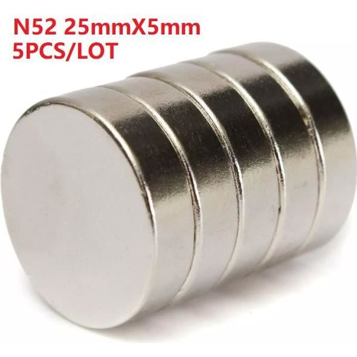 Lot 10 Aimants Néodyme N52 - 25x8x2mm - Puissance 3kg - Revêtement Nickel