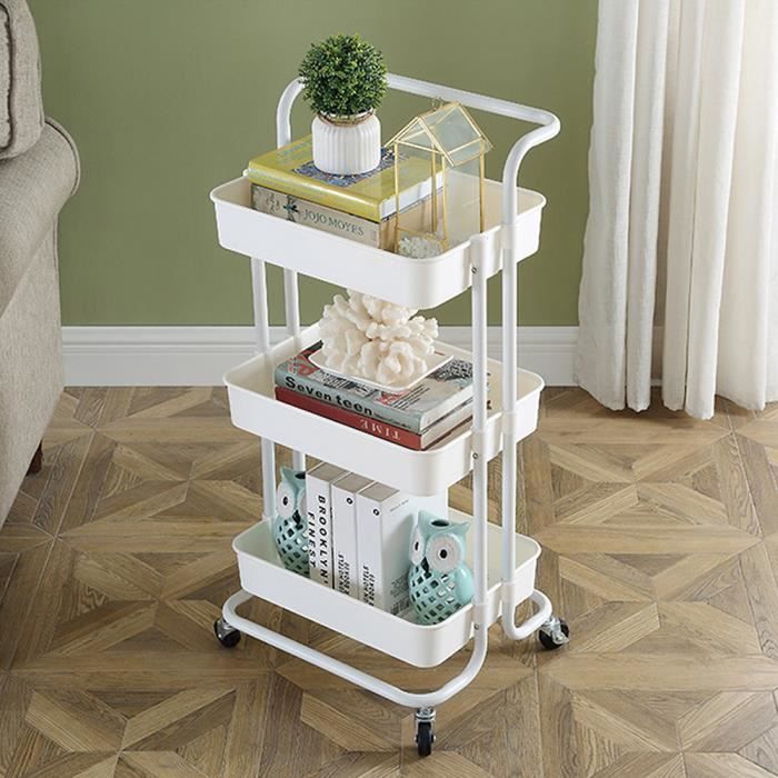 Chariot De Rangement 3 Étagères Mobile - 48x15x80 Cm - Pour Cuisine, Salle De Bain, Buanderie - Avec Roulettes