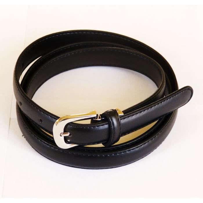 Ceinture Femme Vintage En Croûte De Cuir Vachette - Noir Taille 36 - Boucle Décorative