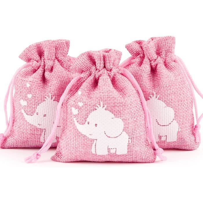 24pcs Sachet Dragée Jute Pochette Eléphanteau 8x10cm Toile Chanvre Sac