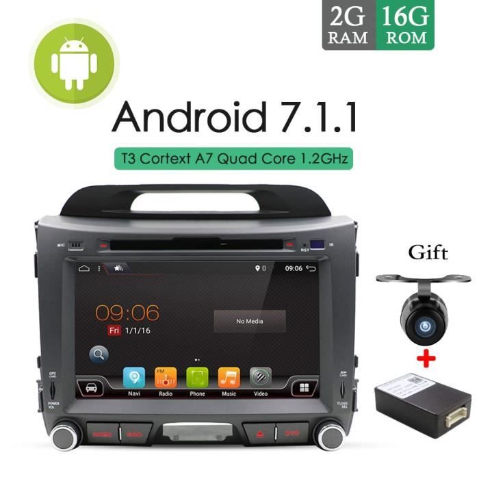Écran tactile capacitif multimédia Android OS 7.1 20,3cm pour tableau de bord avec GPS lecteur MP3 MP4 2014 caméra pour Kia Sportage 2010 radio stéréo 