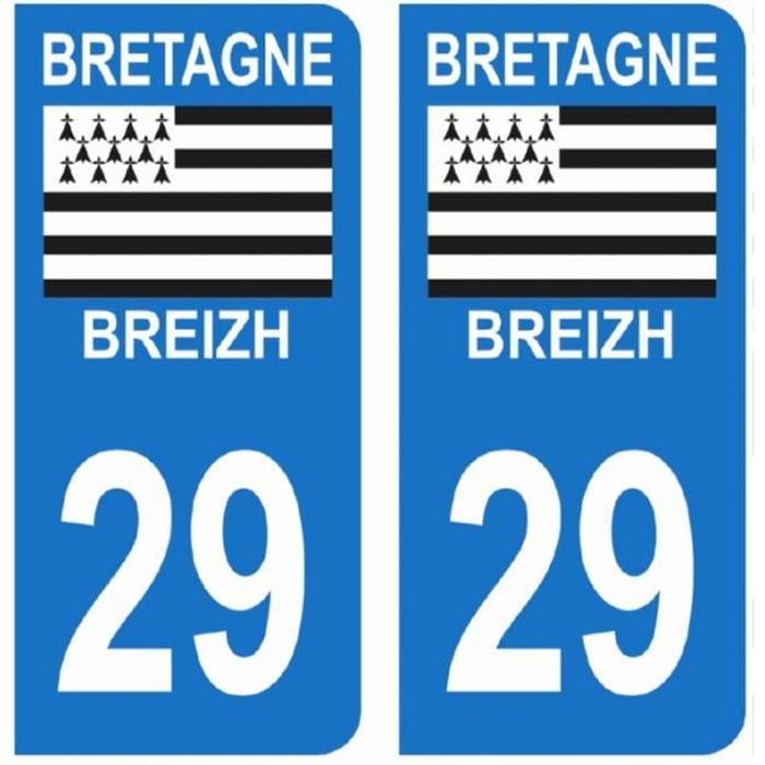 Autocollants Stickers plaque immatriculation voiture auto département 29 Finistère Logo Région Bretagne Breizh Symbol