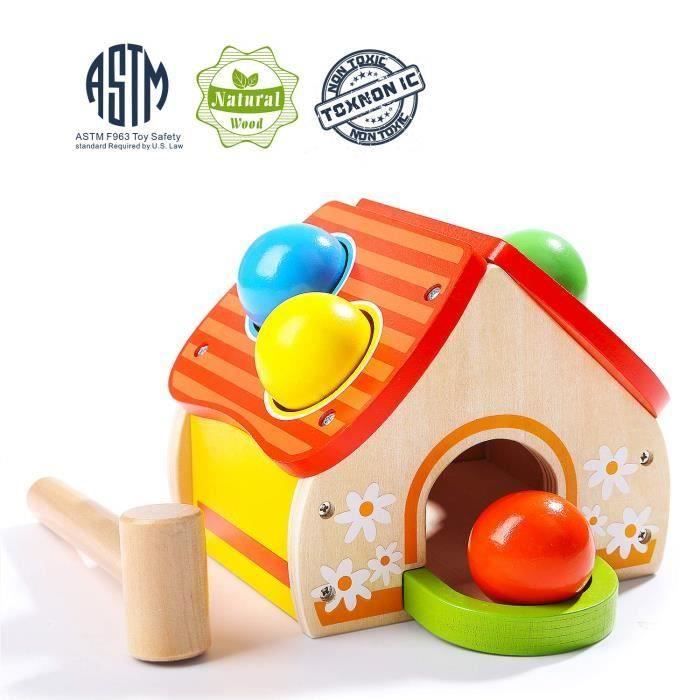 Jouet Montessori Bois 1 An Banc A Marteler Pour Garcon Et Fille 1 An Cadeau Jouet A Frapper Avec Marteau Et Boule Pour Enfant Cdiscount Jeux Jouets