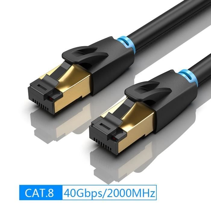 Câble Ethernet RJ45 Cat8, 90 degrés mâle vers mâle, câble réseau haut Câble Ethernet RJ45 Cat8, 90 degrés mâle vers mâle, câble réseau haut