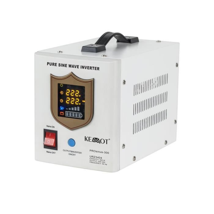 Kemot Alimentation d`urgence Convertisseur Pur Sinus Fonction de Charge 12 V 230 V 500 VA/300 W Blanc - URZ3404