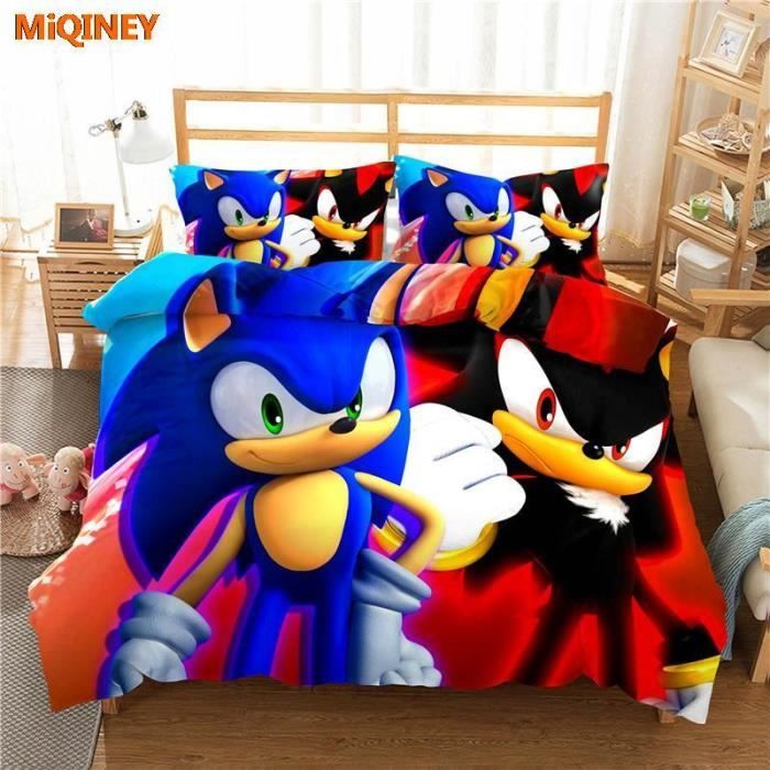 Ensemble de literie - CLn-4021 - 200 x 200 cm - Motif Sonic - Bleu
