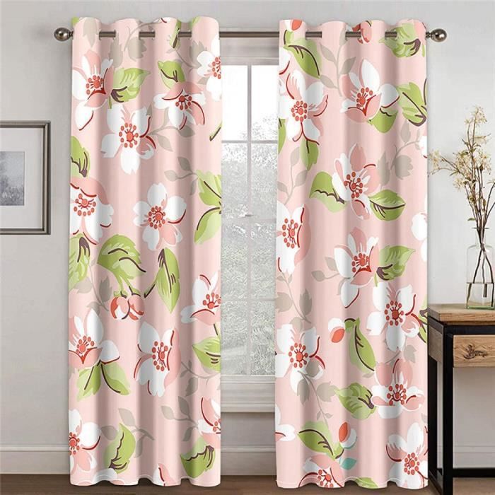 Rideaux Occultants Blancs à Motifs Fleurs Chinois - Lot De 2, 280x250 Cm, Thermiques, Pour Chambre/salon
