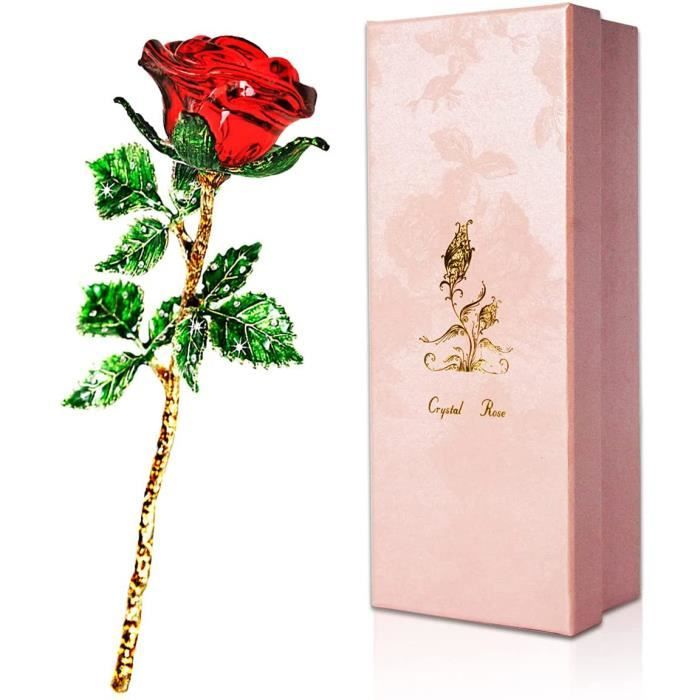 Roses rouges en cristal avec boîte cadeau - Roses éternelles en verre rouge  pour femme pour anniversaire, fête des mères, [131] - Cdiscount Maison