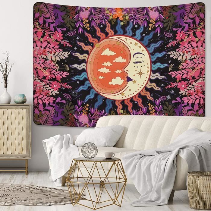 Tenture Murale Le Chat Noir En Tissu Polyester - Plusieurs Tailles (95x73cm à 180x230cm), Décoration Chambre, Salon, Style Bohème, Livrée Avec Clous/crochets - 3