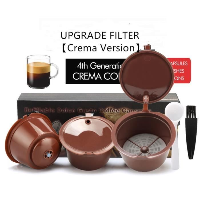 3 Capsules Café Réutilisables Pour Dolce Gusto - + Cuillère Et Brosse - Marron, Sans BPA