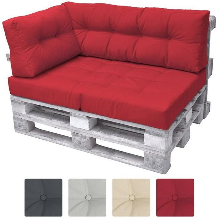 Beautissu ECO Elements coussin d'accoudoir pour canapé en palette - 60x40x20cm - Rouge - Extérieur Euro Palette