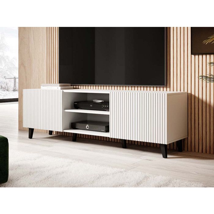 Sanna - meuble TV - 2 portes et 2 niches - 150 cm - Blanc Sanna - meuble TV - 2 portes et 2 niches - 150 cm - Blanc
