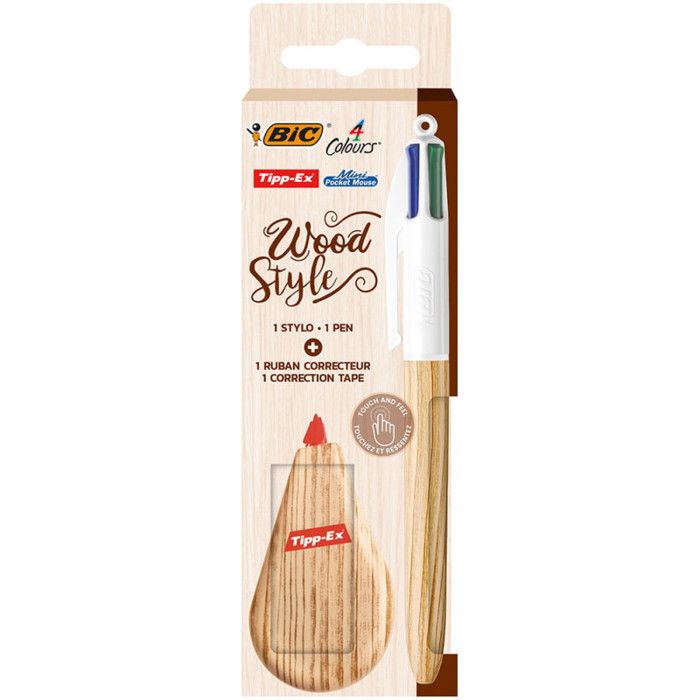 Mini Stylo Stylo bille - BIC - 4 couleurs - Effet bois et mini souris de ...