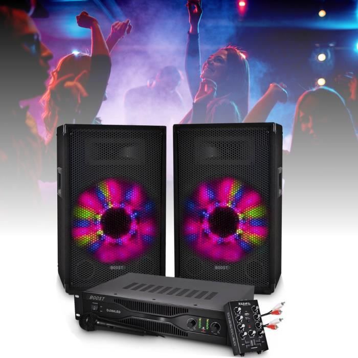 SONO pack 500w rca et câble PC 2 enceintes sono mixage PA DJ SONO DJ350LED BAR CLUB FIESTA ampli câble hp