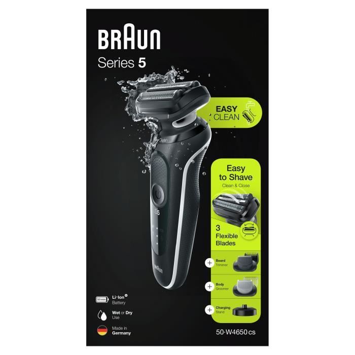 Braun Series 5 50 W4650cs Rasoir Électrique Base De Recharge 2 Accessoires EasyClick