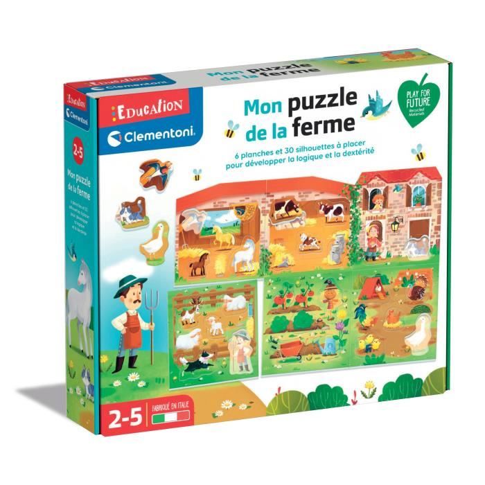 Clementoni - Jeu Educatif Mon puzzle de la ferme - 6 planches 30 tuiles - Dès 2 ans - Fabriqué en Italie