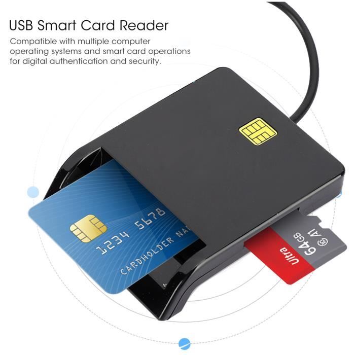Lecteur de carte à puce USB 2.0 - DUOKON - Compatible M2 MS Banque ID SIM - Noir - Multi-cartes supportées
