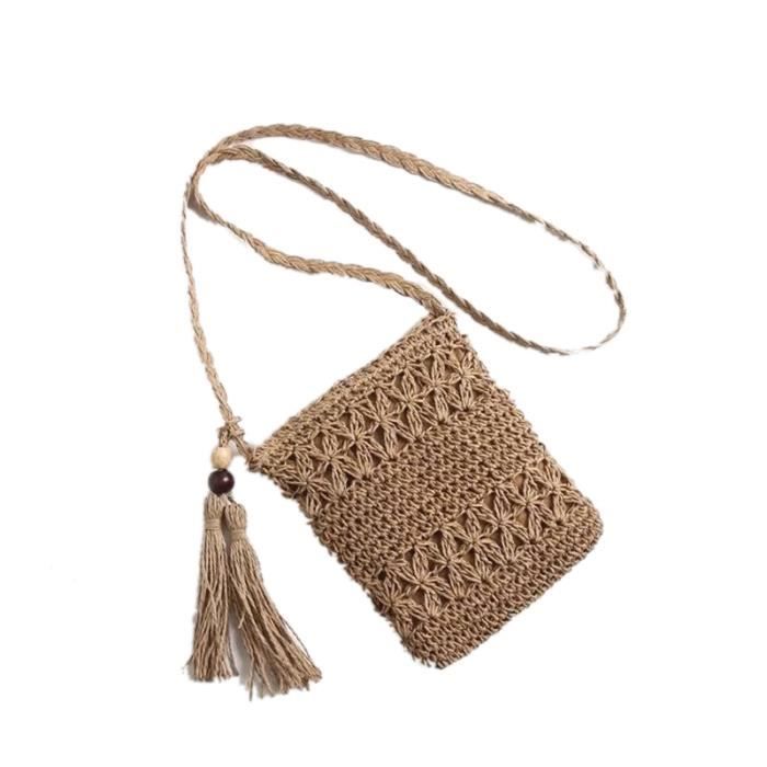 Sac à Main Paille Tressé Avec Chaîne - Pochette Clutch Été - Plage, Mariage, Vacances - Naturel
