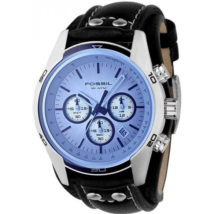 Montre Homme Fossil CH2564 Bracelet Cuir Noir Noir, - Achat/vente montre -  Cdiscount