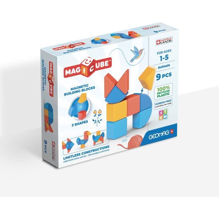 Blocs magnétiques GEOMAG Magicube 208 9 pièces Formes variées Animaux Plastique recyclé