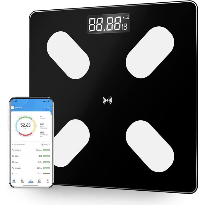 Balance Pèse Personne Balance Connectée Bluetooth Pèse avec 12 Données