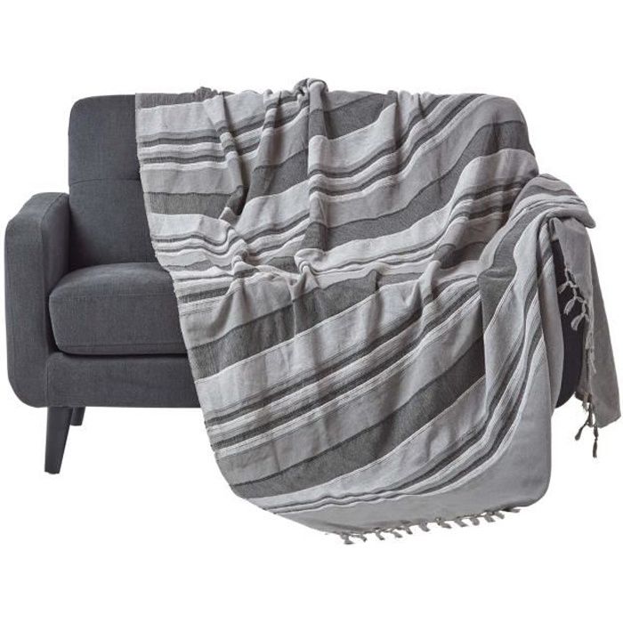Jeté de lit ou de canapé à rayures Morocco Gris 255 x 360 cm Jeté de lit ou de canapé à rayures Morocco Gris 255 x 360 cm