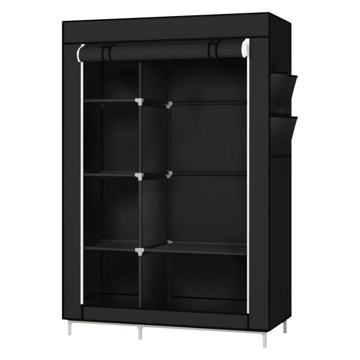 Armoire de Rangement Garde-Robe HUOLE en Tissu Noir 105*45*170cm