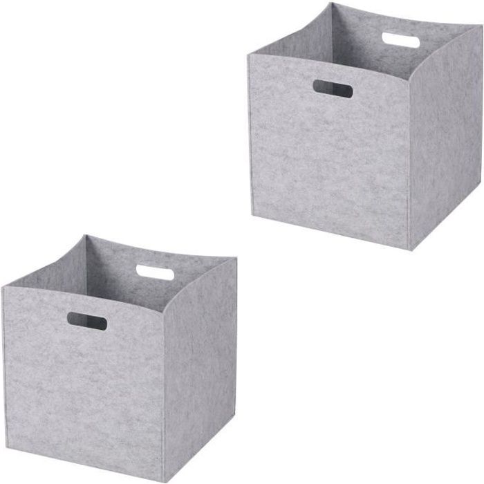 lot de 2 boites de rangement en feutrine gris felt, cube de rangement ouvert dim 32 x 32 x 32 cm, design moderne en feutrine