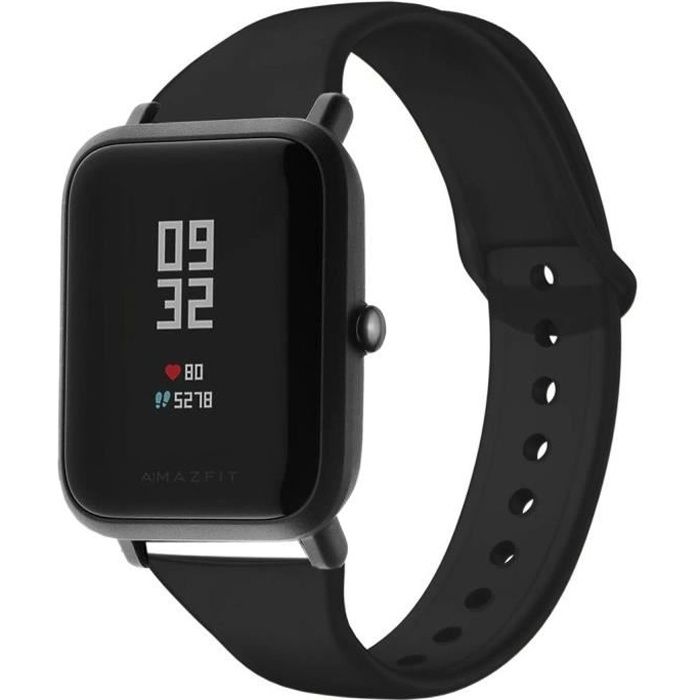 Chofit Lot de 2 bracelets de rechange en silicone souple pour montre connectée Amazfit Bip S/Bip U/Bip Lite 20 mm Noir 