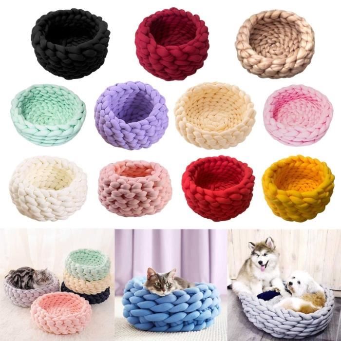 Comparer les prix de CORBEILLE - PANIER - COUSSIN - HAMAC - LIT Lits Ronds au Crochet pour Chats et Chiens Faits à la Main Doux Coussin Épais Tapis pour
