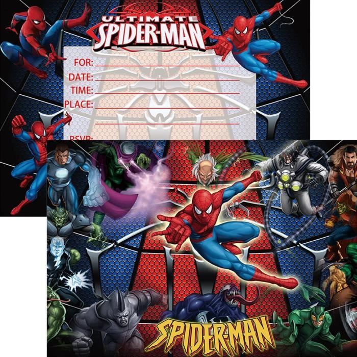 6 Cartes d'Invitation et Enveloppes en carton FSC Spiderman™ Crime Fighter  - Jour de Fête - LICENCES ET THEMES - Boutique Jour de fête
