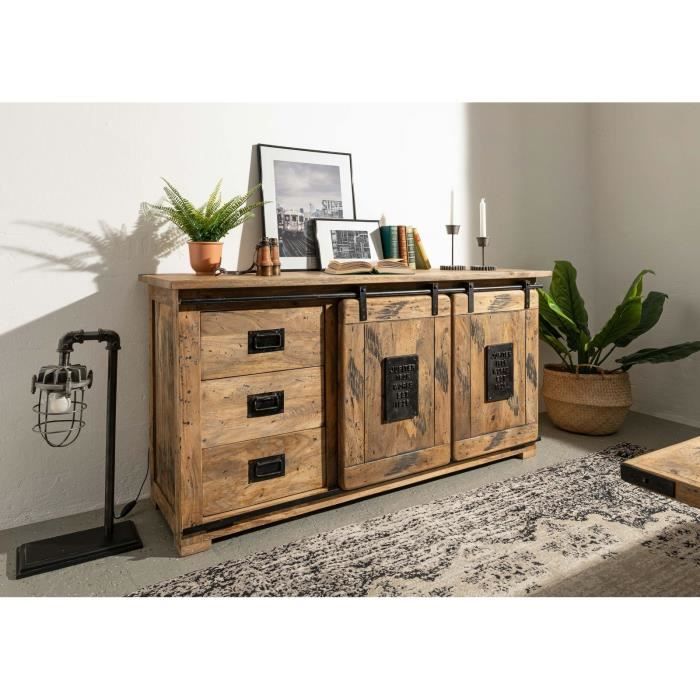 Buffet en bois de manguier huilé - MASSIVMOEBEL24 - RAILWAY N° 400 - Style industriel - Loft - 150x80x45 cm