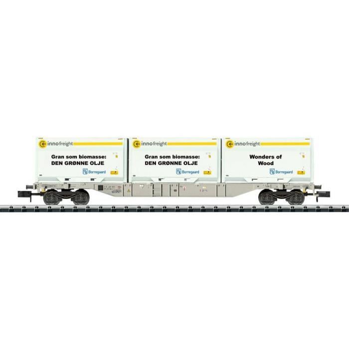 MiniTrix N wagon porte-conteneurs avec conteneur-citerne