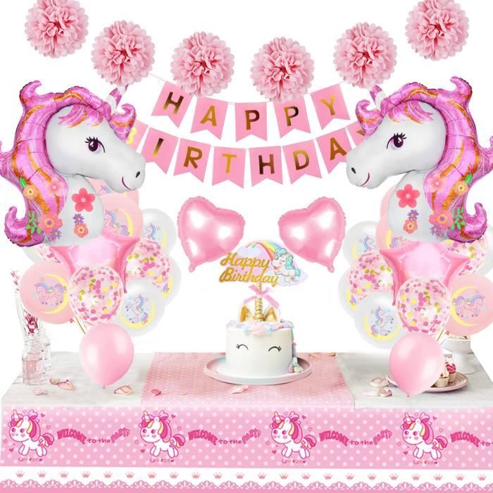Decoration Fete Anniversaire Licorne Fille Mmtx Decoration Anniversaire Rose Avec Banniere Latex Confetti Fete Pour Bebe Adolescence Cdiscount Maison