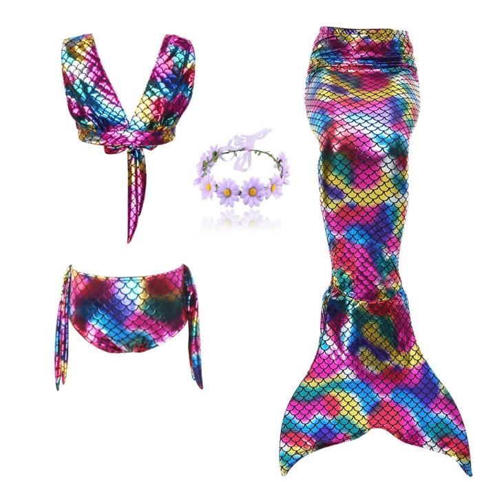 Maillot De Bain Sirène 2 Pièces Pour Fille Alvivi - Haut Tankini & Short, Anti-UV, âge 3 à 14 Ans, Multicolore