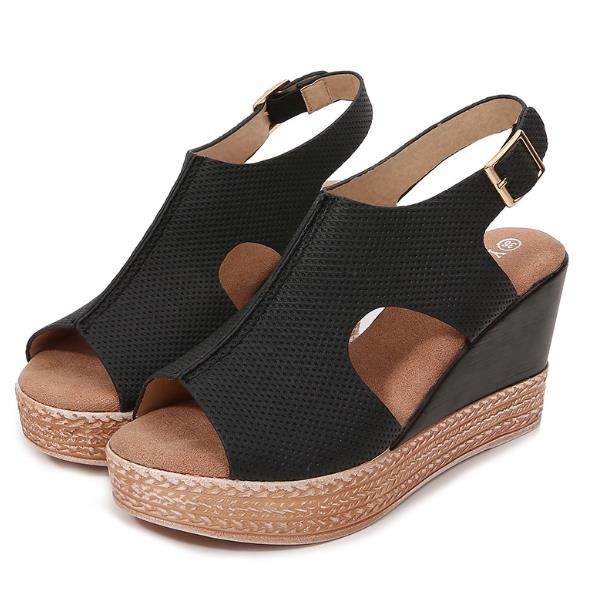 Chaussures Compensées Bandolino Taille 6 - Bout Ouvert, Sangle Boucle - Noir, Crème Et Rouge