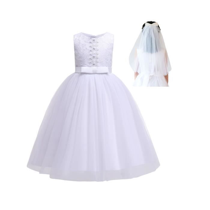 Robe de communion blanche avec voile pour fille Blanc Cdiscount PrêtàPorter