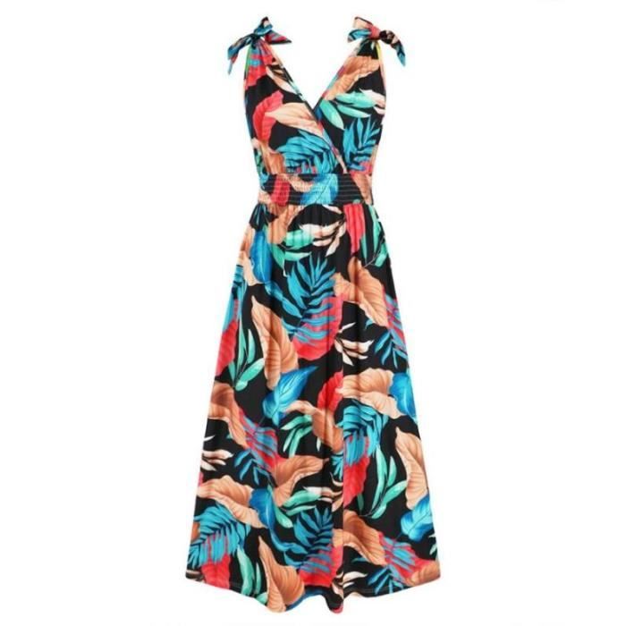 Robe D'Été Voqeen Femme - Sans Manches Et Mi-Longue | Tissu Coton Et Polyester Respirant